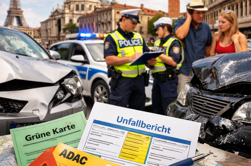 Unfall im Ausland – was jetzt? Niemand rechnet im Urlaub mit einem Verkehrsunfall. Passiert es doch, ist es umso wichtiger zu wissen, wie man richtig reagiert.